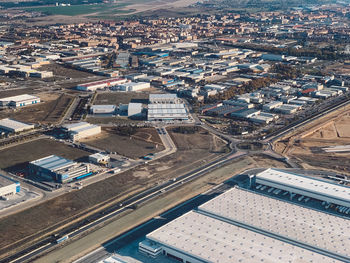 High angle view of buildings in city