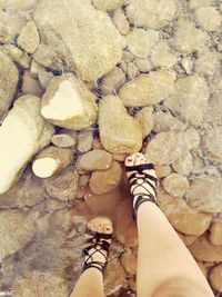 High angle view of woman standing on beach