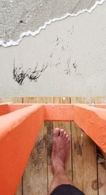 Low section of person standing on shore