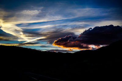 Silhouette landscape against sky during sunset