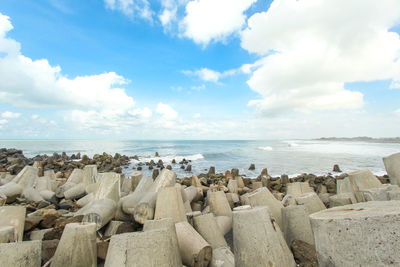 Panoramic view of sea shore against sky