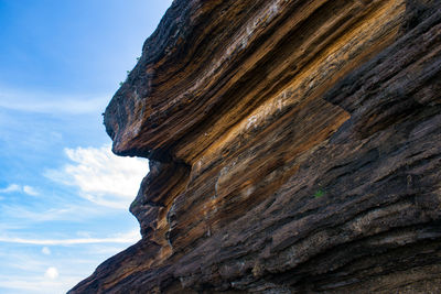 Low angle view of rock formation against sky