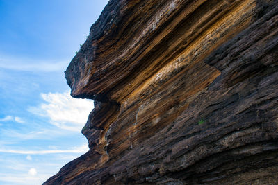 Low angle view of rock formation against sky