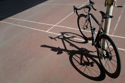 High angle view of bicycle parked on street