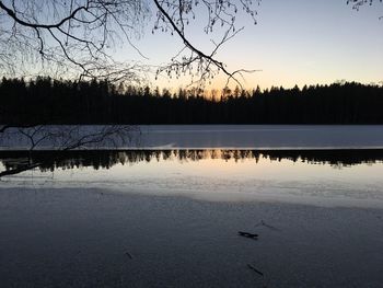 Scenic view of lake against sky during sunset