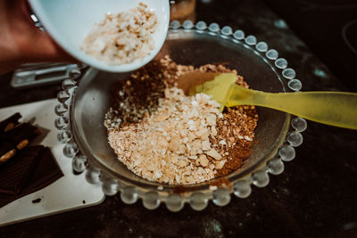 High angle view of breakfast on table