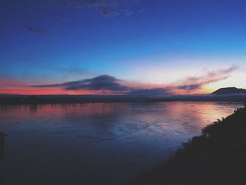 Scenic view of lake against sky during sunset