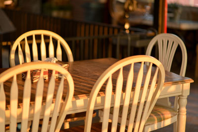 Close-up of empty chairs in restaurant