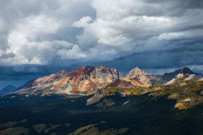 Scenic view of mountains against cloudy sky