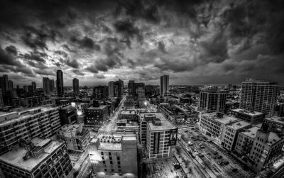 High angle view of buildings in city
