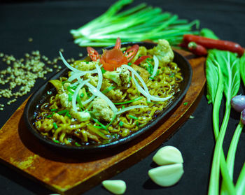 High angle view of food on table