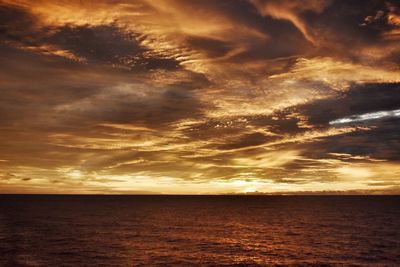 Scenic view of sea against dramatic sky