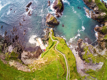 High angle view of rocks on beach