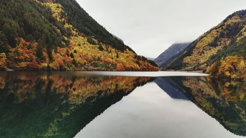 Scenic view of calm lake amidst mountains