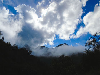 Low angle view of silhouette mountains against sky