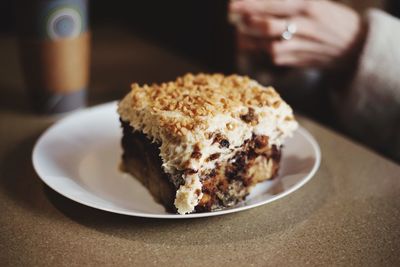 Close-up of dessert in plate on table