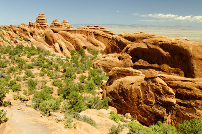 Rock formations on landscape against sky