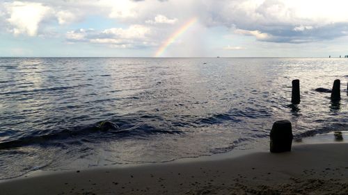 Scenic rainbow view of sea against sky