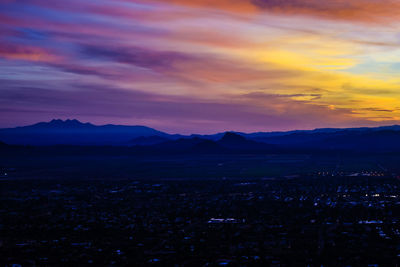 Scenic view of mountains against sky at sunset