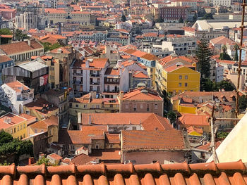 High angle view of buildings in city
