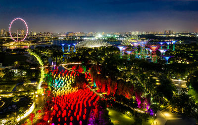Garden by the bay by night with colorful eggs lake