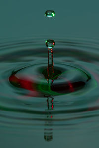 Close-up of drop falling on water