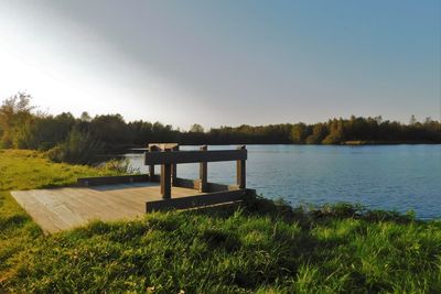 Scenic view of lake against clear sky