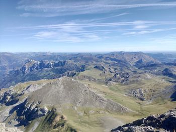 High angle view of mountain range against sky