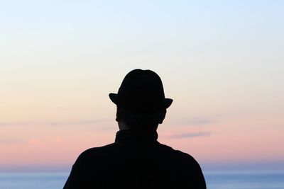 Rear view of silhouette man against the sky