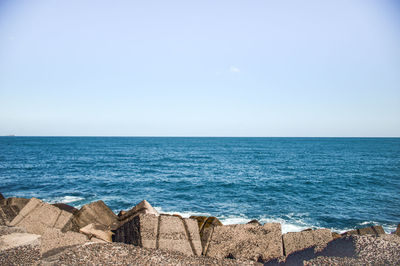 Sea view from a pier. dark blue sky. horizon. calm concept.