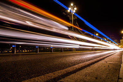 Light trails on road at night