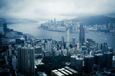 High angle view of cityscape against sky at night