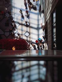 Directly above shot of people walking in building