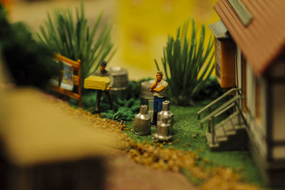 Close-up of yellow toy car on table