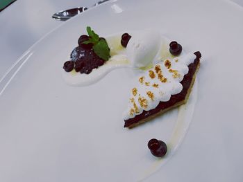 High angle view of dessert in plate