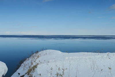 Scenic view of sea against sky during winter