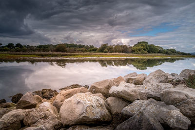 Scenic view of lake against sky