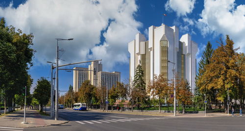  sector court center in chisinau, moldova, on a sunny autumn day