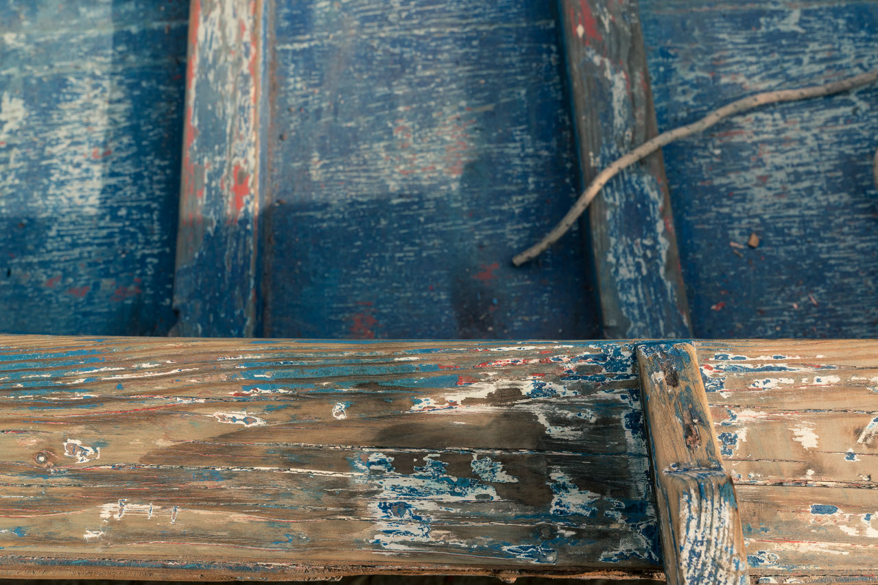 blue, wood, wall, no people, painting, art, old, weathered, iron, close-up, floor, architecture, indoors, metal, backgrounds, full frame, day, damaged, rusty, textured, wall - building feature