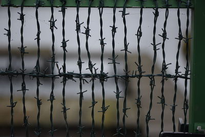 Close-up of barbed wire fence