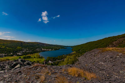 Scenic view of landscape against blue sky