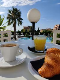 Close-up of coffee served on table
