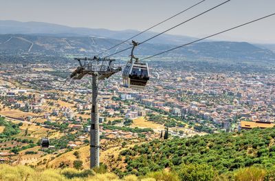 High angle view of overhead cable car in city