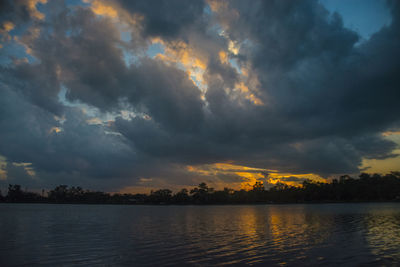 Scenic view of lake against sky during sunset