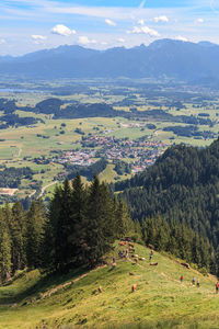 Scenic view of landscape and mountains against sky