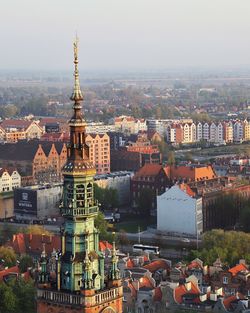 High angle view of buildings in city