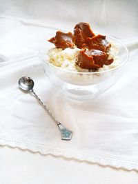 High angle view of ice cream in bowl