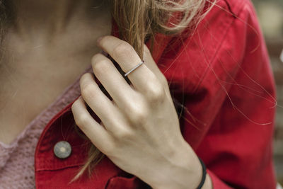 Close-up of woman holding hands