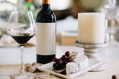 Close-up of wine in glass on table