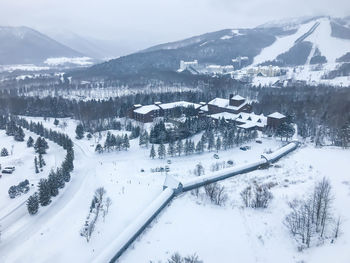 Scenic view of snowcapped mountains during winter